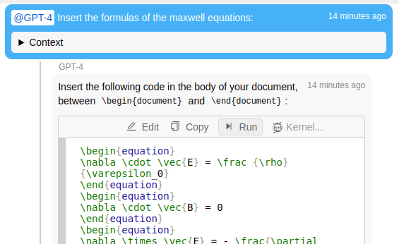 ChatGPT generates LaTeX code for Maxwell equations